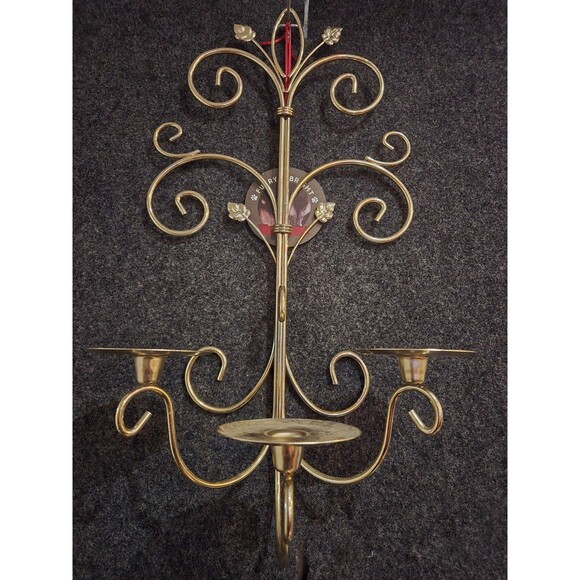 Set Of 2 HOME INTERIOR GOLD BRASS METAL SCONCE PILLAR CANDLE HOLDER TRIO XLARGE - Picture 3 of 8